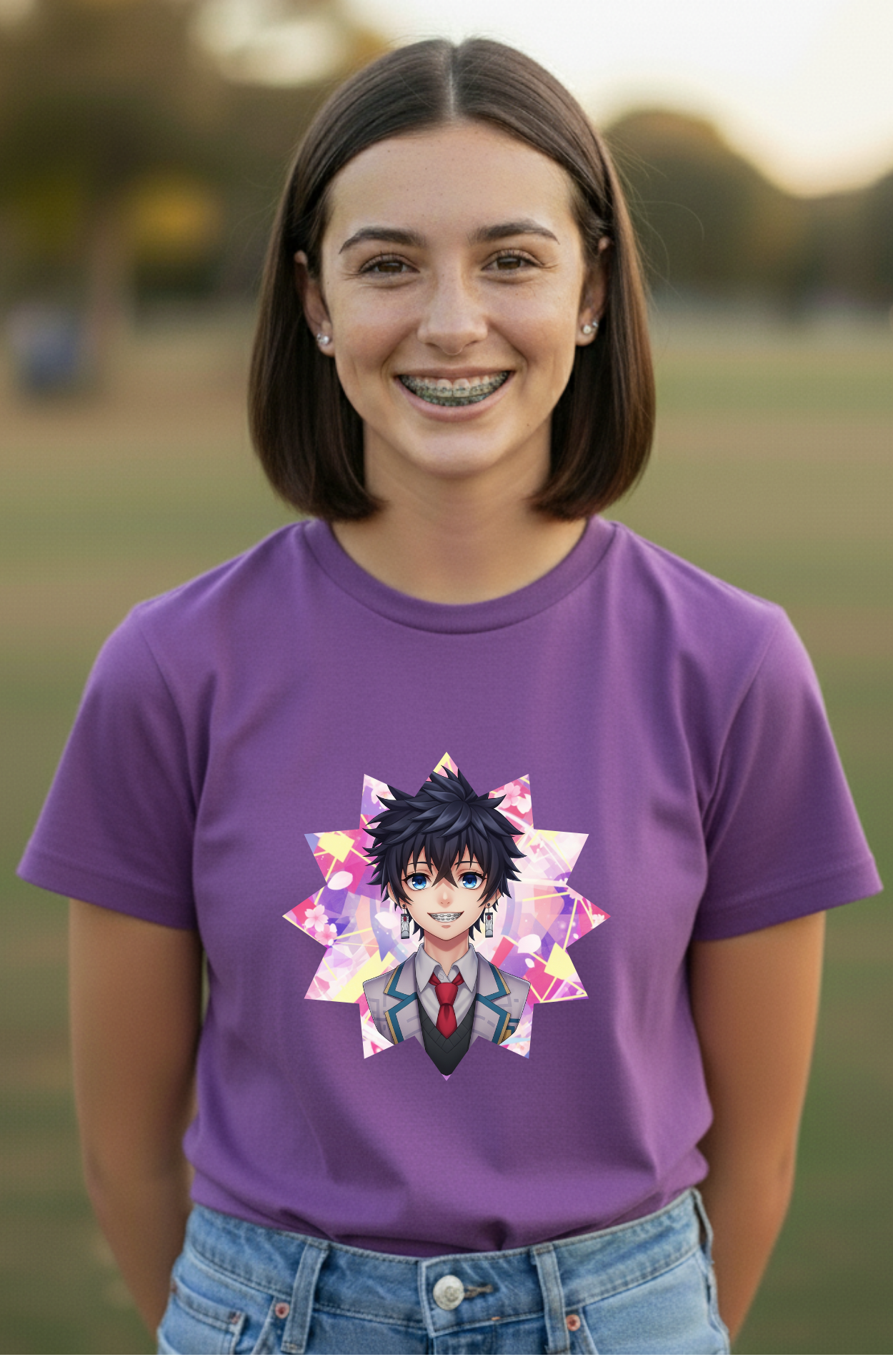 Anime Braces White Glow Character Short Sleeve Tee (Youth Sizes)