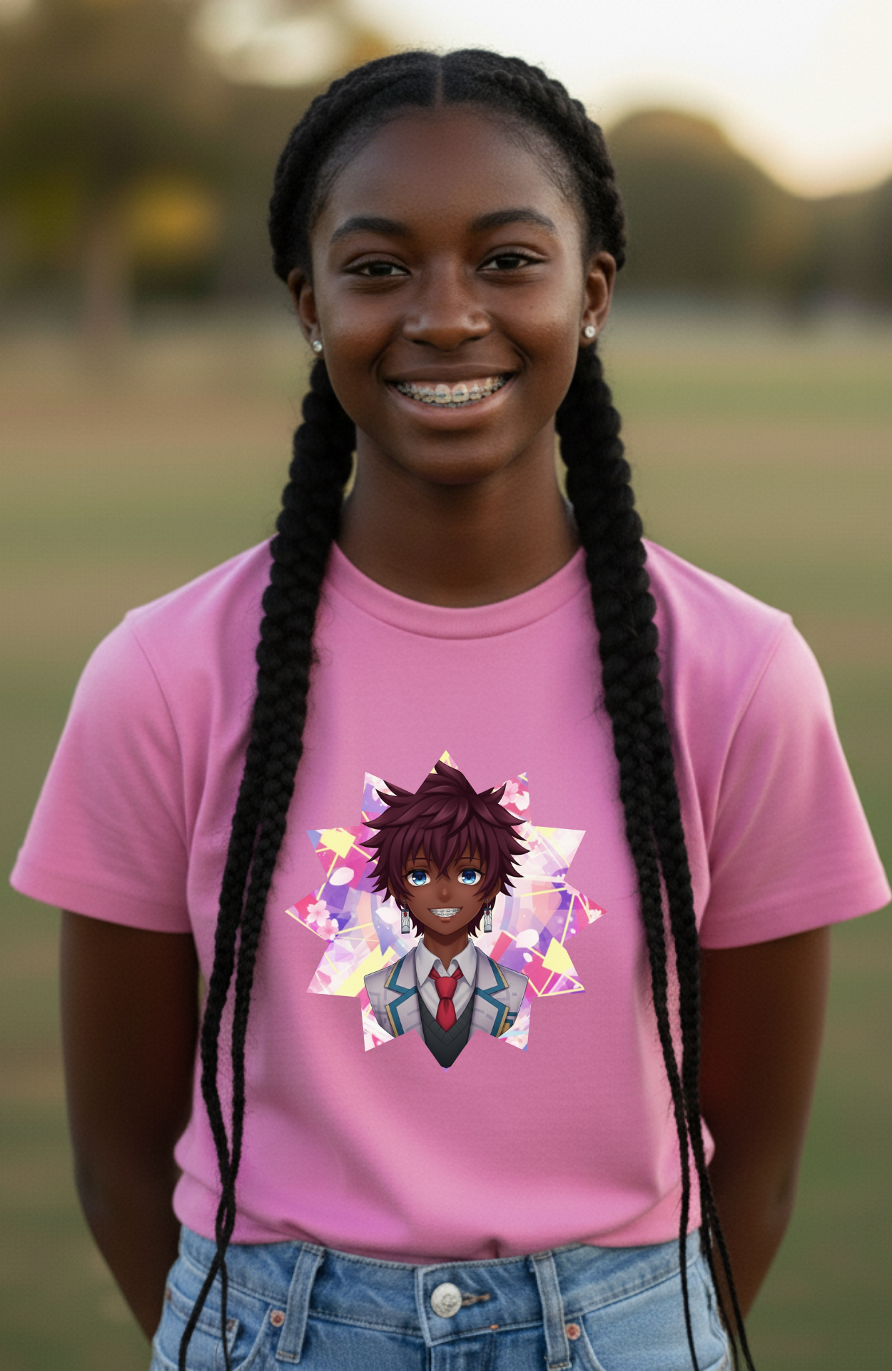 Anime Braces Black Glow Character Short Sleeve Tee (Youth Sizes)