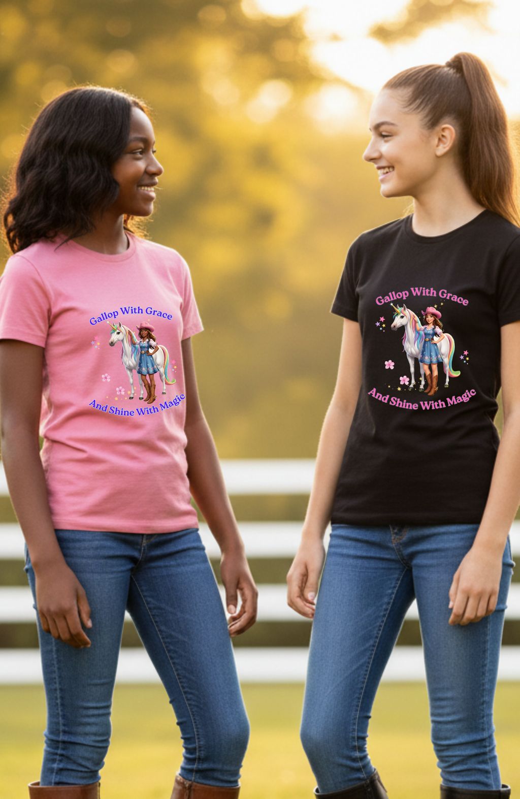 Black Youth Gallop With Grace Unicorn T-Shirt