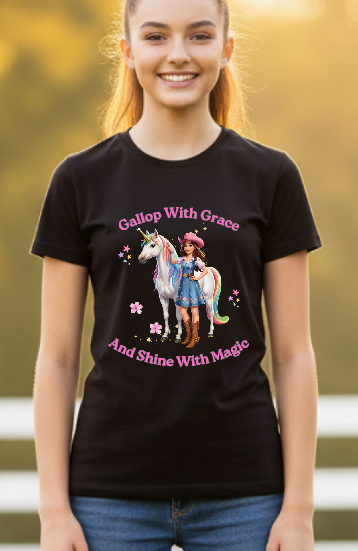 Black Youth Gallop With Grace Unicorn T-Shirt