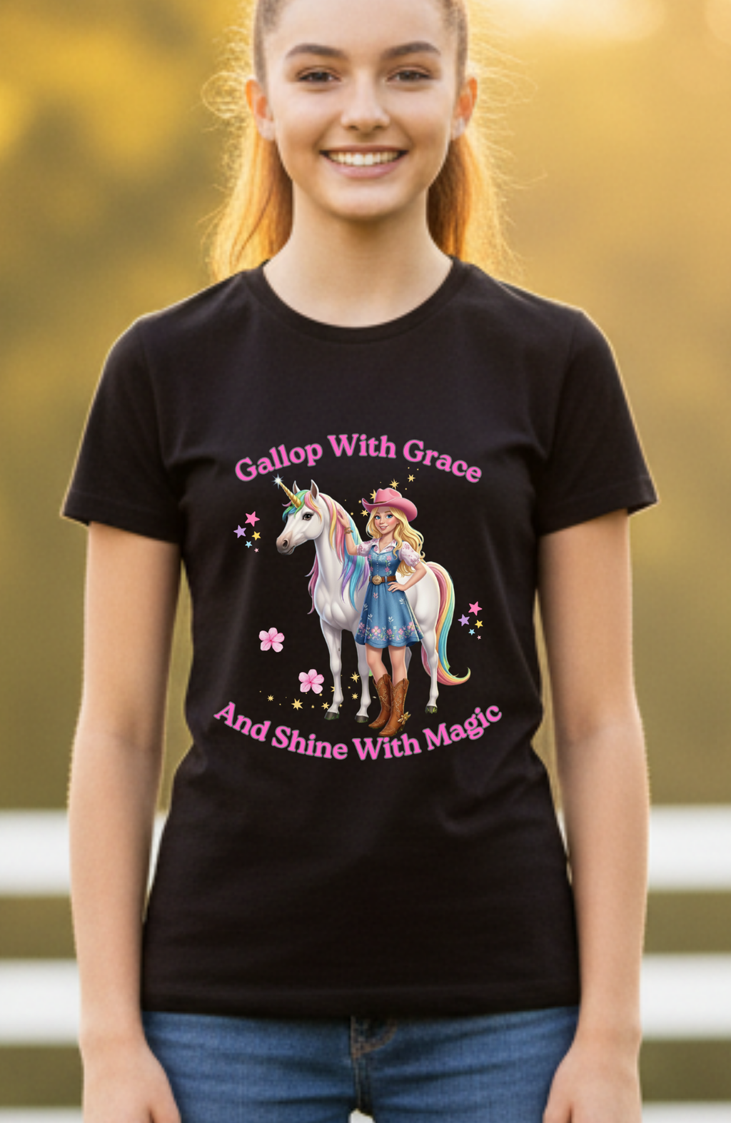 Black Youth Gallop With Grace Unicorn T-Shirt