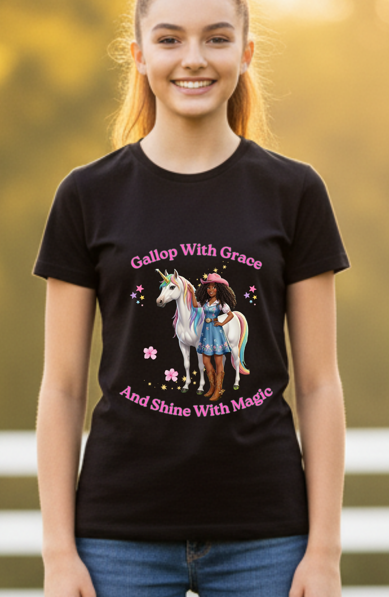 Black Youth Gallop With Grace Unicorn T-Shirt