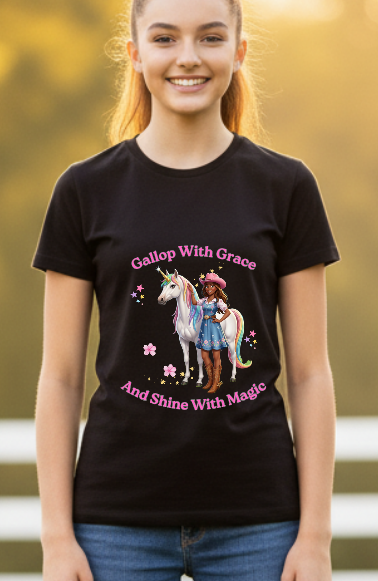 Black Youth Gallop With Grace Unicorn T-Shirt