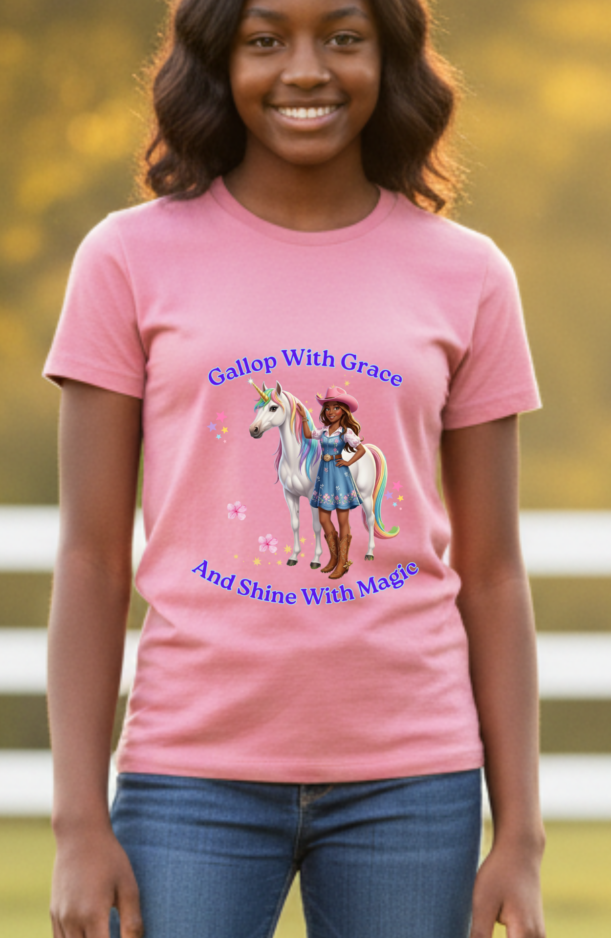 Pink Youth Gallop With Grace Unicorn T-Shirt