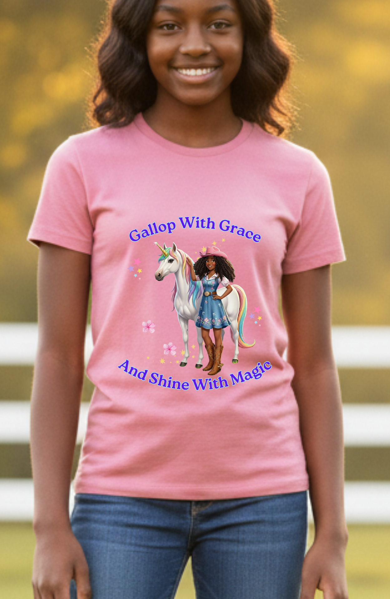 Pink Youth Gallop With Grace Unicorn T-Shirt