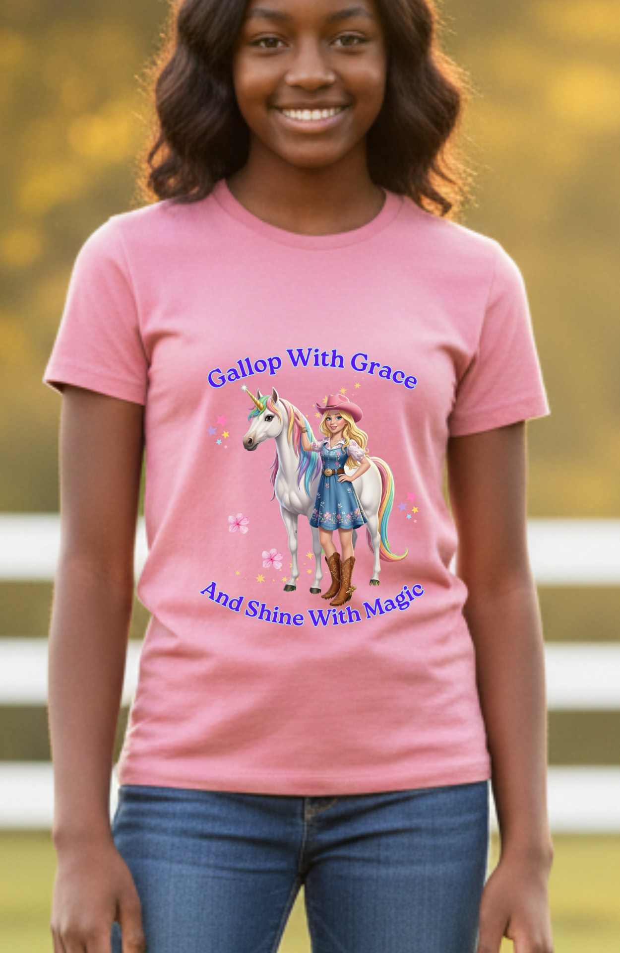Pink Youth Gallop With Grace Unicorn T-Shirt