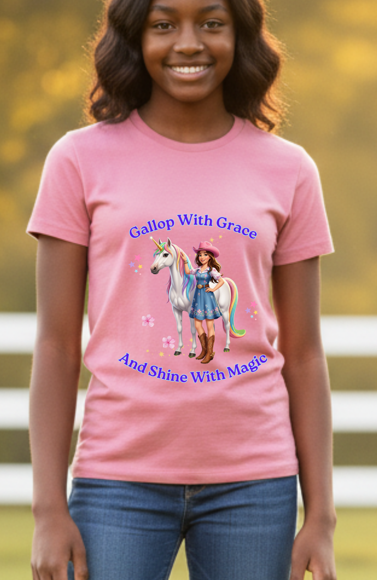 Pink Youth Gallop With Grace Unicorn T-Shirt