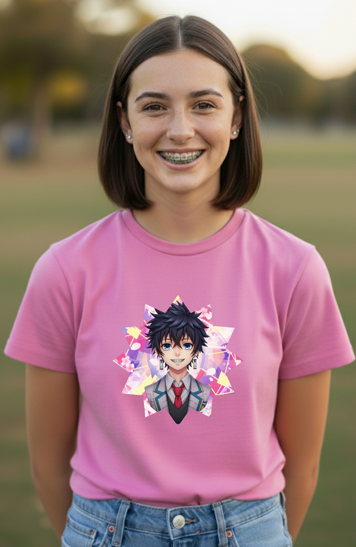 Anime Braces White Glow Character Short Sleeve Tee (Youth Sizes)