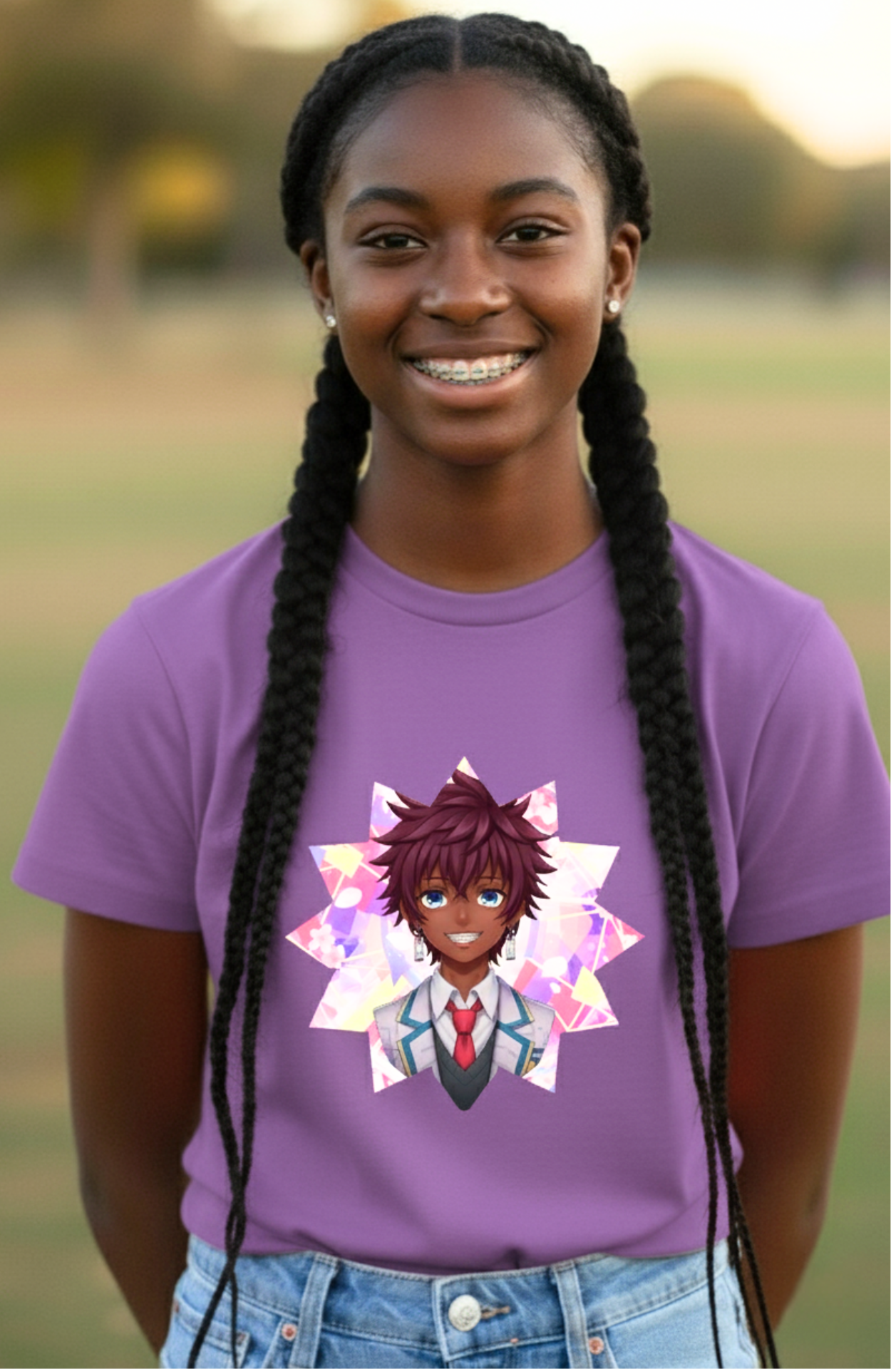 Anime Braces Black Glow Character Short Sleeve Tee (Youth Sizes)